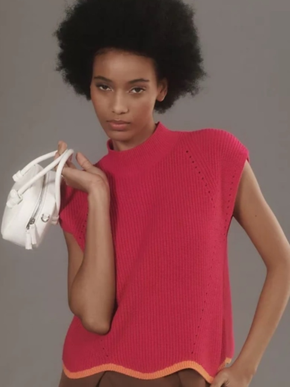 Maeve Cap-Sleeve Sweater Vest, Hot Pink, Medium, by Anthropolgie